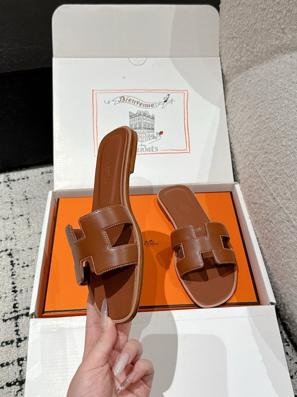 Hermes Oran Sandals in Smooth Calfskin