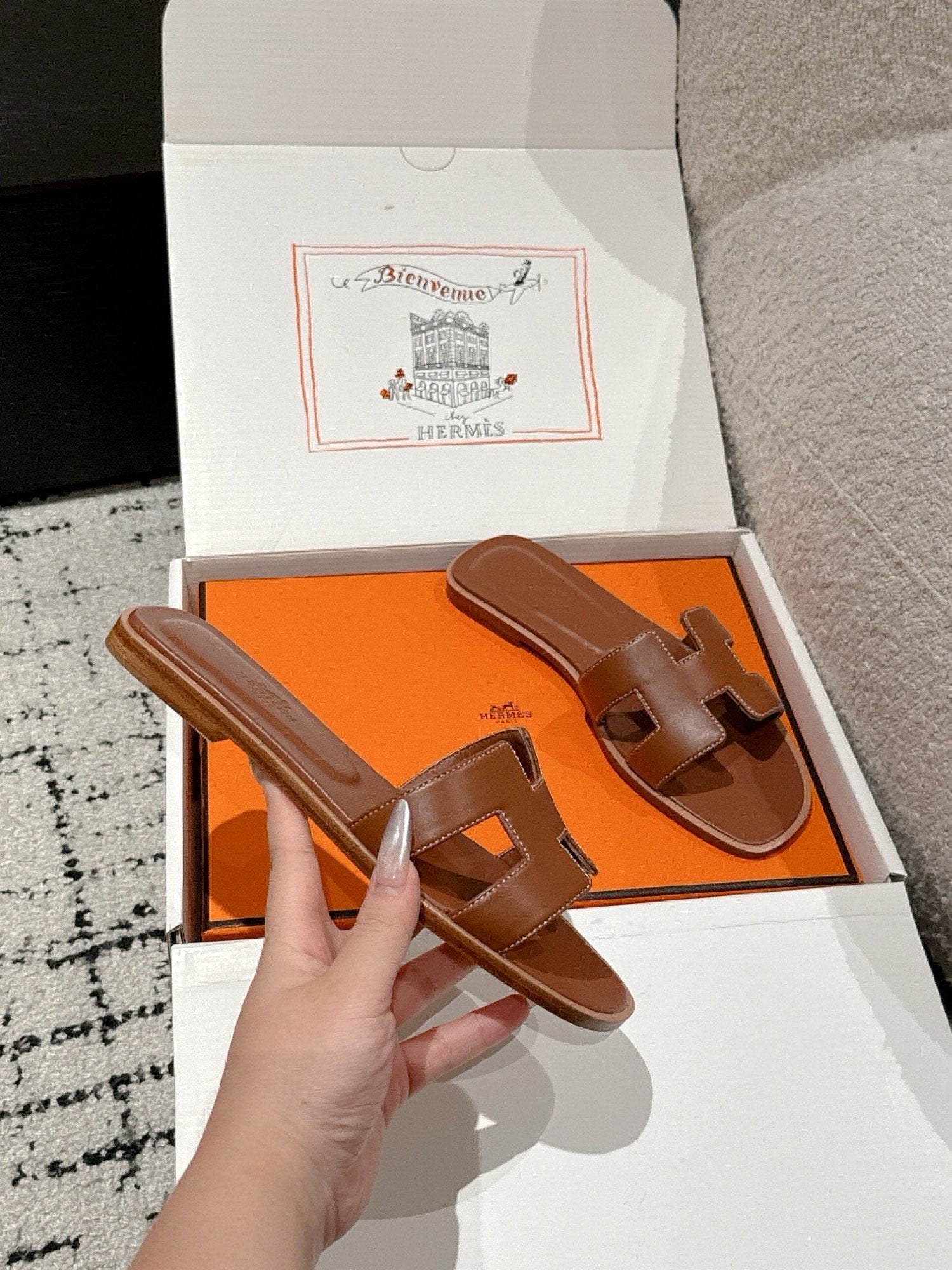 Hermes Oran Sandals in Smooth Calfskin