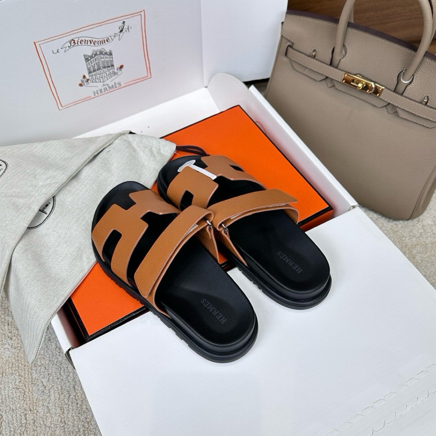 Hermes Chypre Sandals in Epsom Calfskin