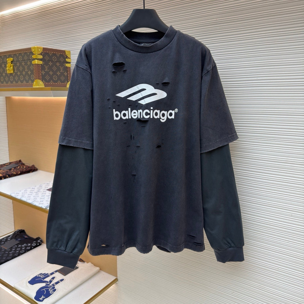 Balenciaga Distressed Layered Long Sleeve T-Shirt
