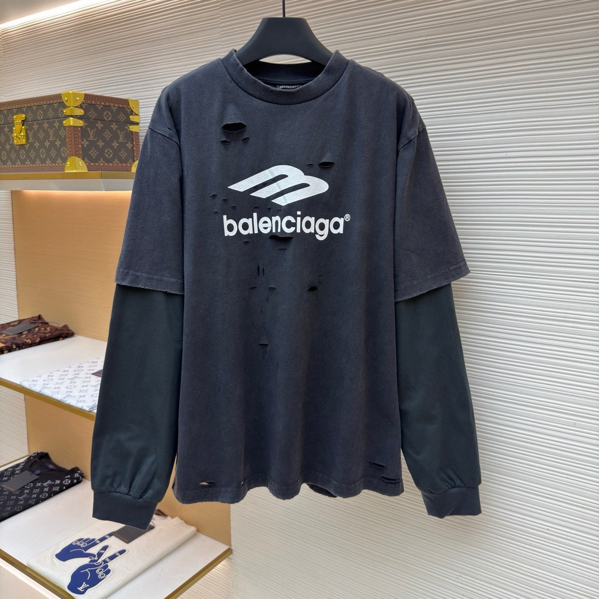 Balenciaga Distressed Layered Long Sleeve T-Shirt