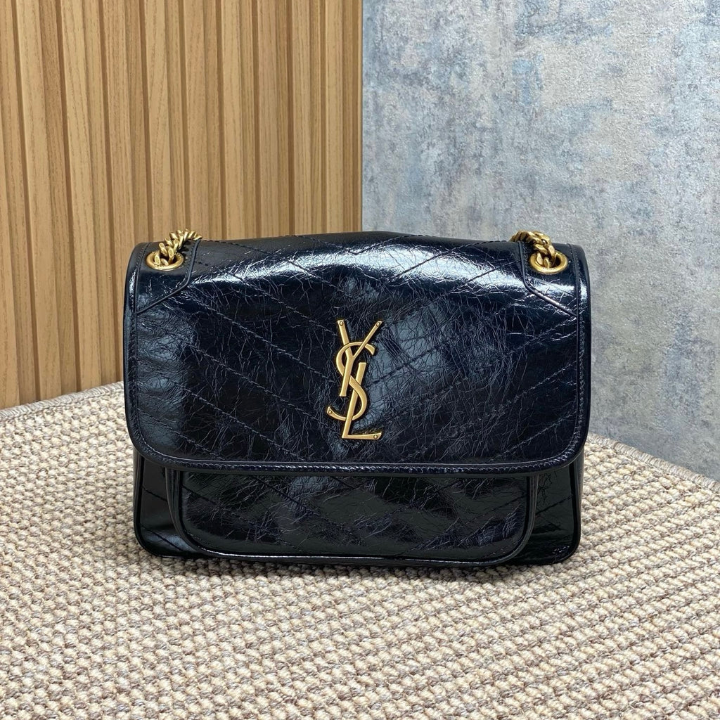 Saint Laurent Niki Medium Chain Bag in Crinkled Vintage Leather
