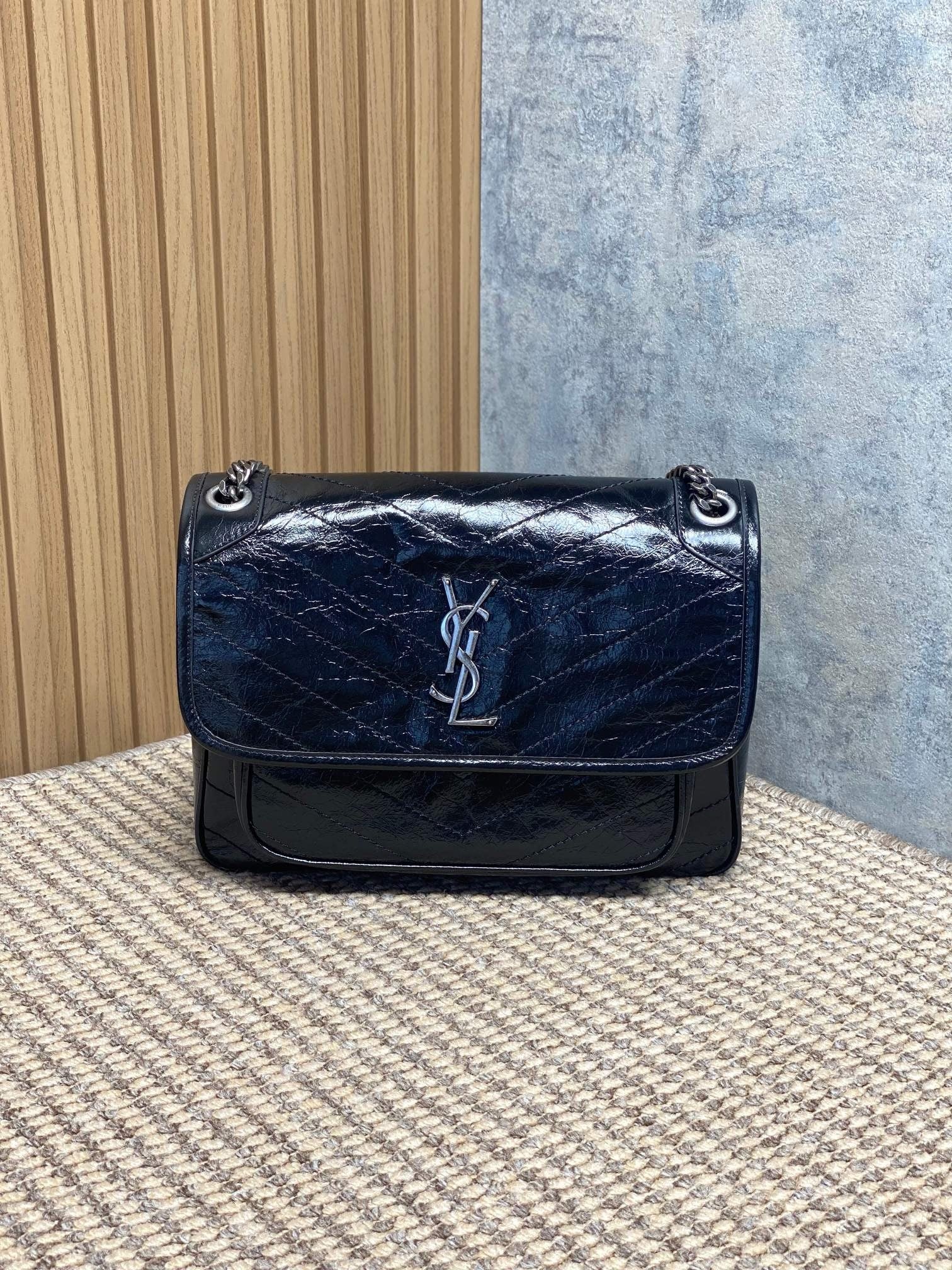 Saint Laurent Niki Medium Chain Bag in Crinkled Vintage Leather
