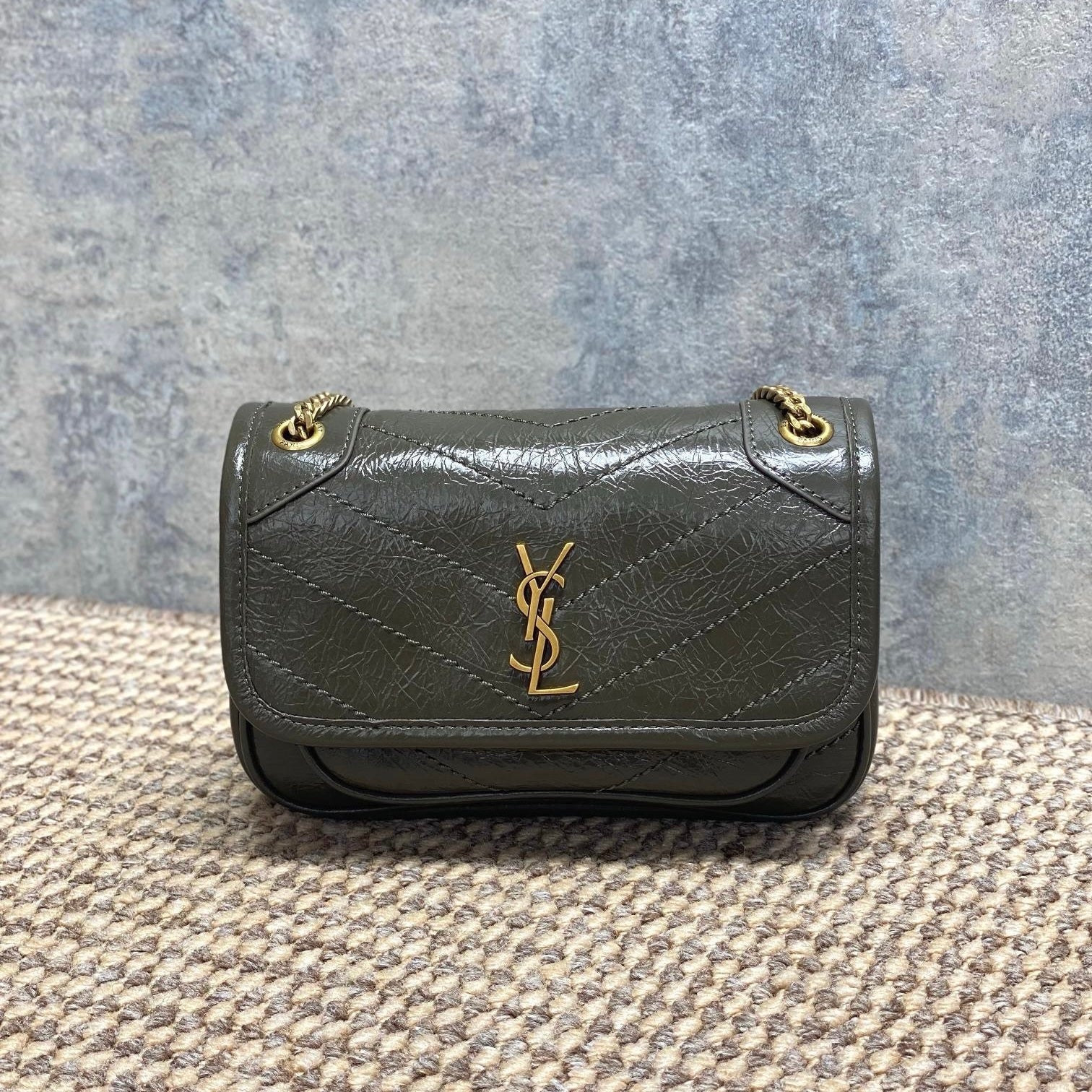 Saint Laurent Niki Mini Chain Bag in Crinkled Vintage Leather