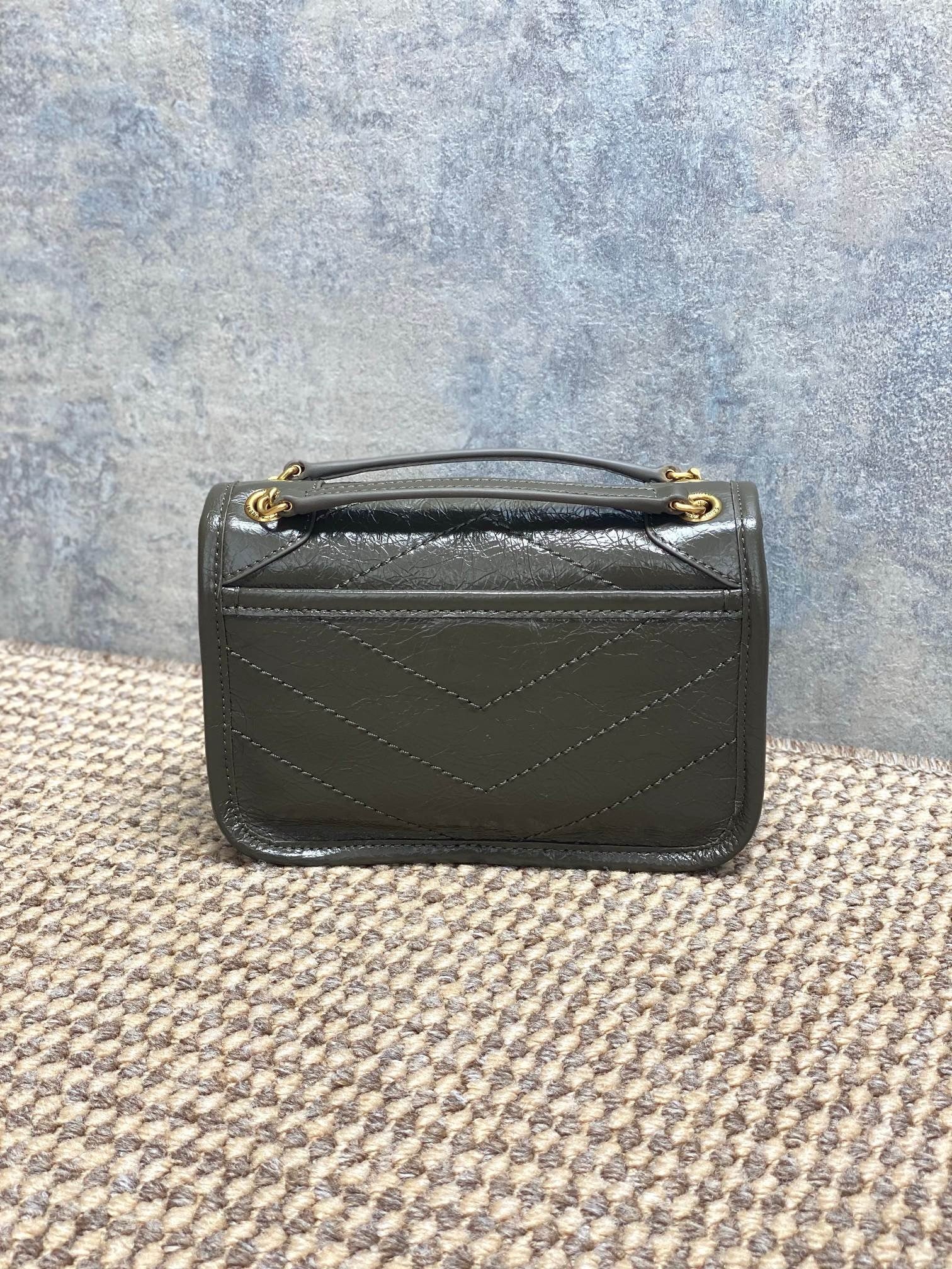 Saint Laurent Niki Mini Chain Bag in Crinkled Vintage Leather