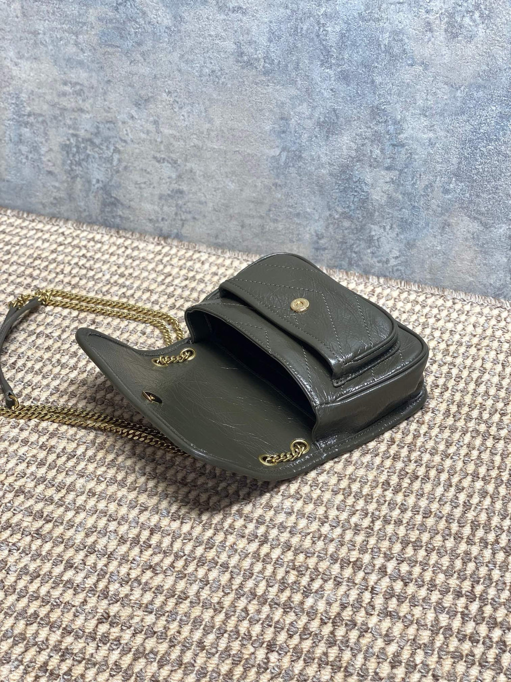 Saint Laurent Niki Mini Chain Bag in Crinkled Vintage Leather