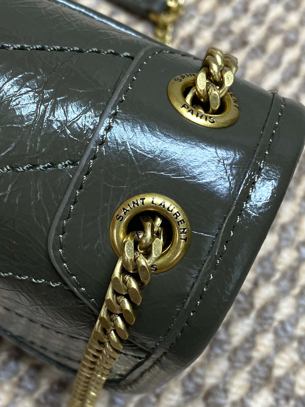 Saint Laurent Niki Mini Chain Bag in Crinkled Vintage Leather