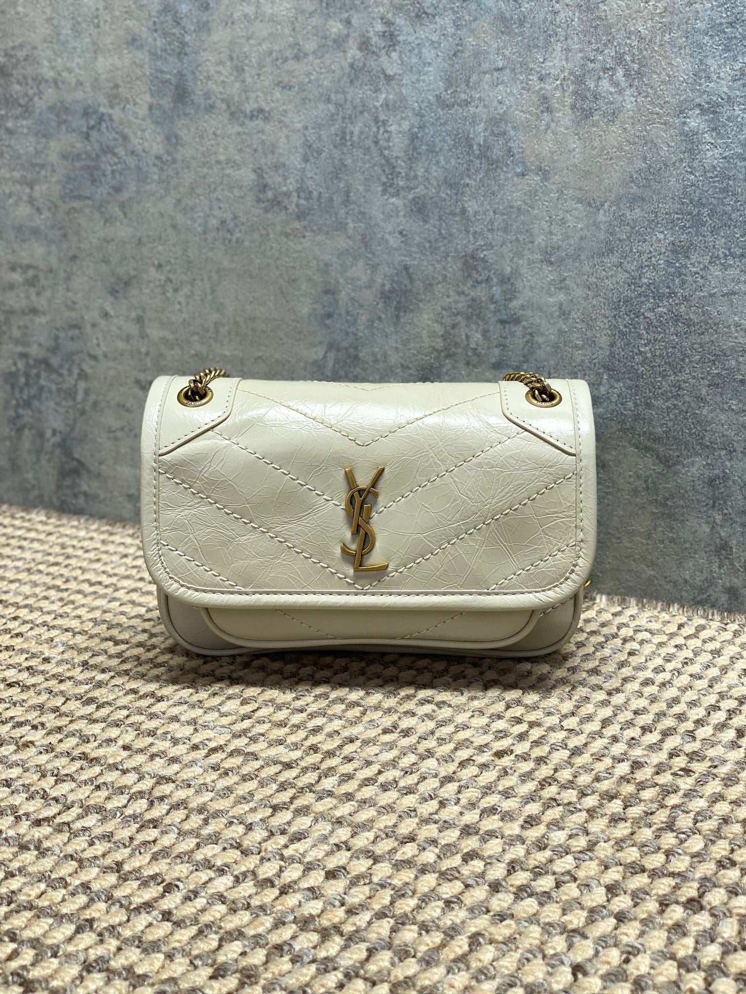 Saint Laurent Niki Mini Chain Bag in Crinkled Vintage Leather