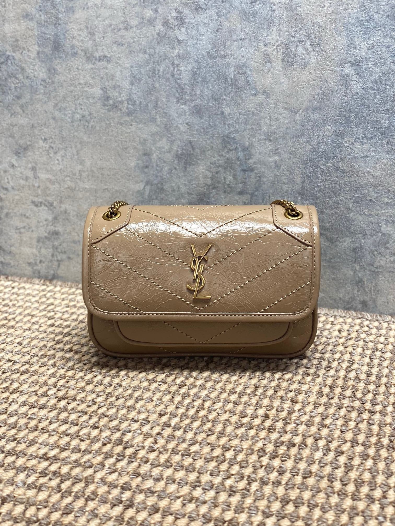Saint Laurent Niki Mini Chain Bag in Crinkled Vintage Leather