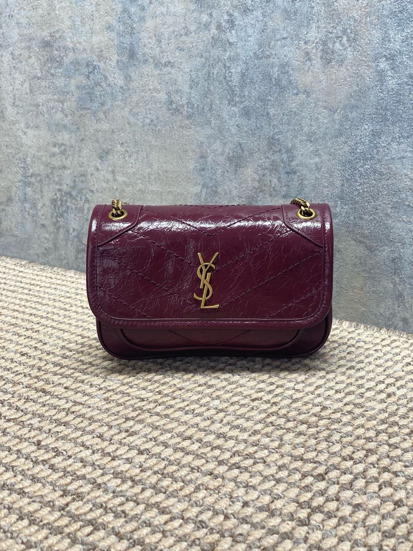 Saint Laurent Niki Mini Chain Bag in Crinkled Vintage Leather