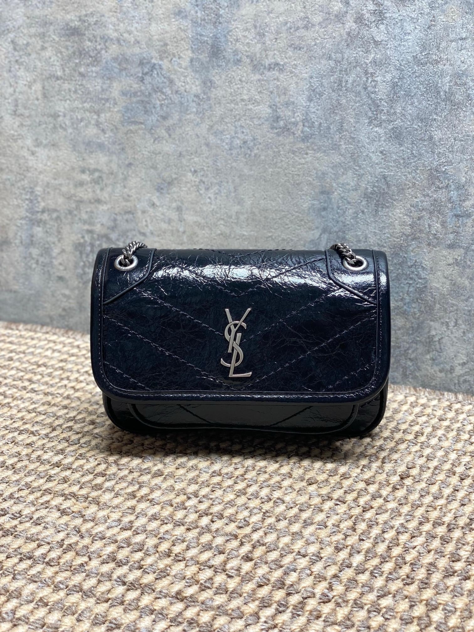 Saint Laurent Niki Mini Chain Bag in Crinkled Vintage Leather
