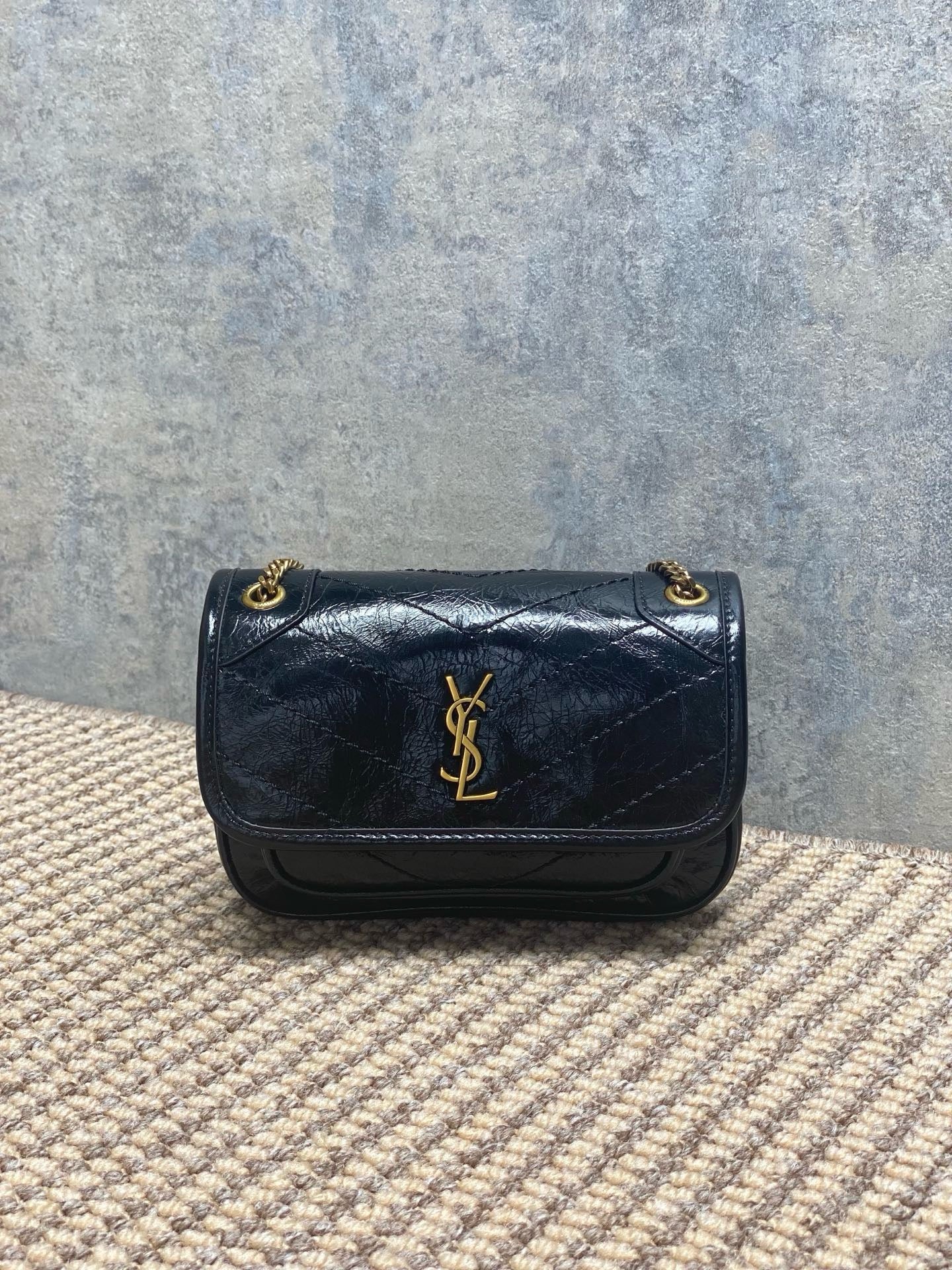 Saint Laurent Niki Mini Chain Bag in Crinkled Vintage Leather