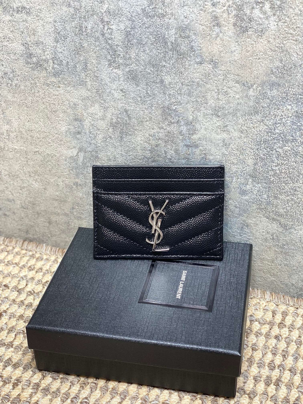 Saint Laurent Matelassé Card Case In Grain De Poudre Leather