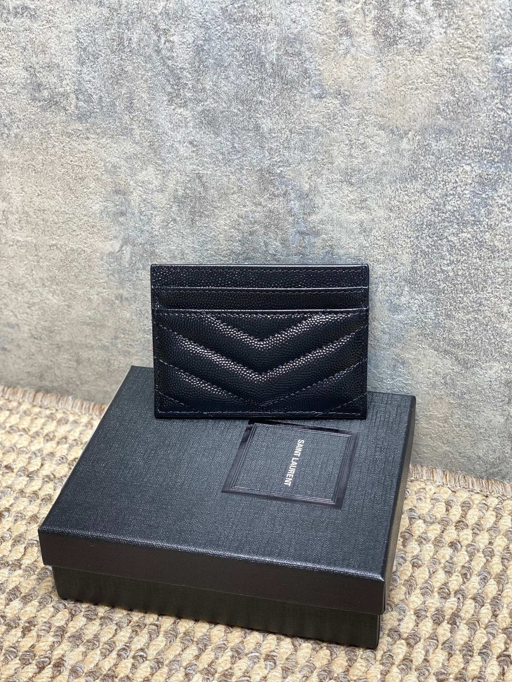 Saint Laurent Matelassé Card Case In Grain De Poudre Leather