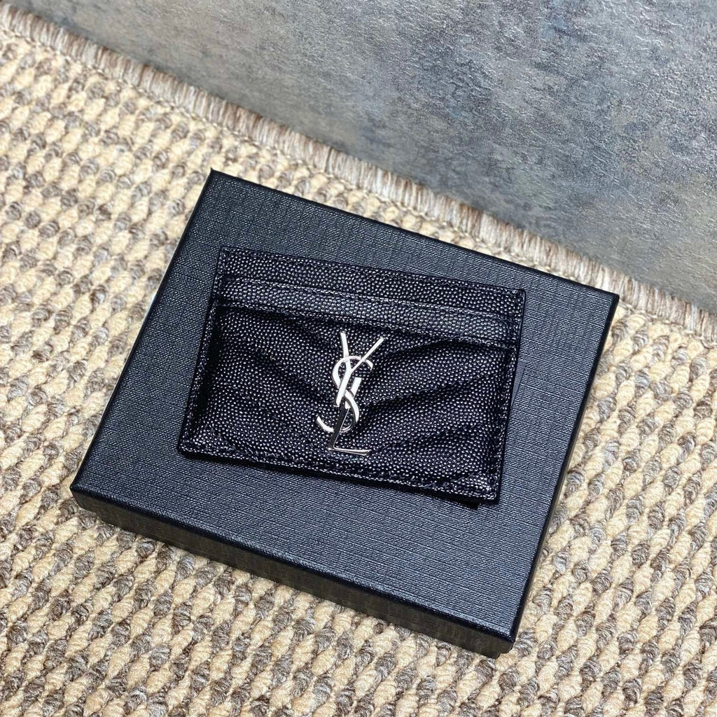 Saint Laurent Matelassé Card Case In Grain De Poudre Leather