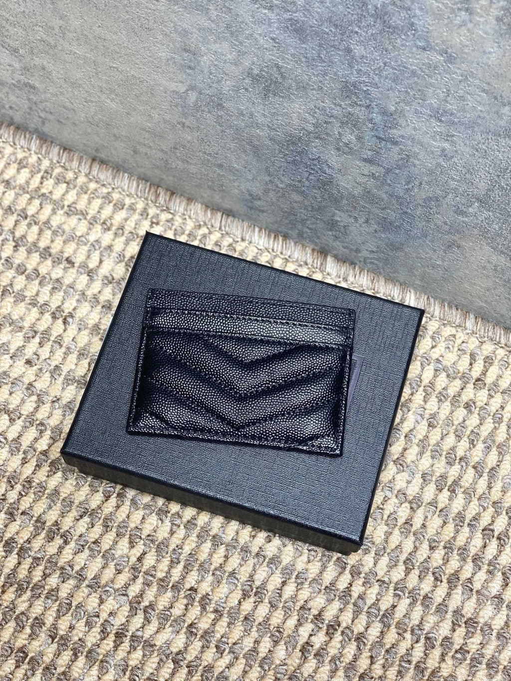 Saint Laurent Matelassé Card Case In Grain De Poudre Leather