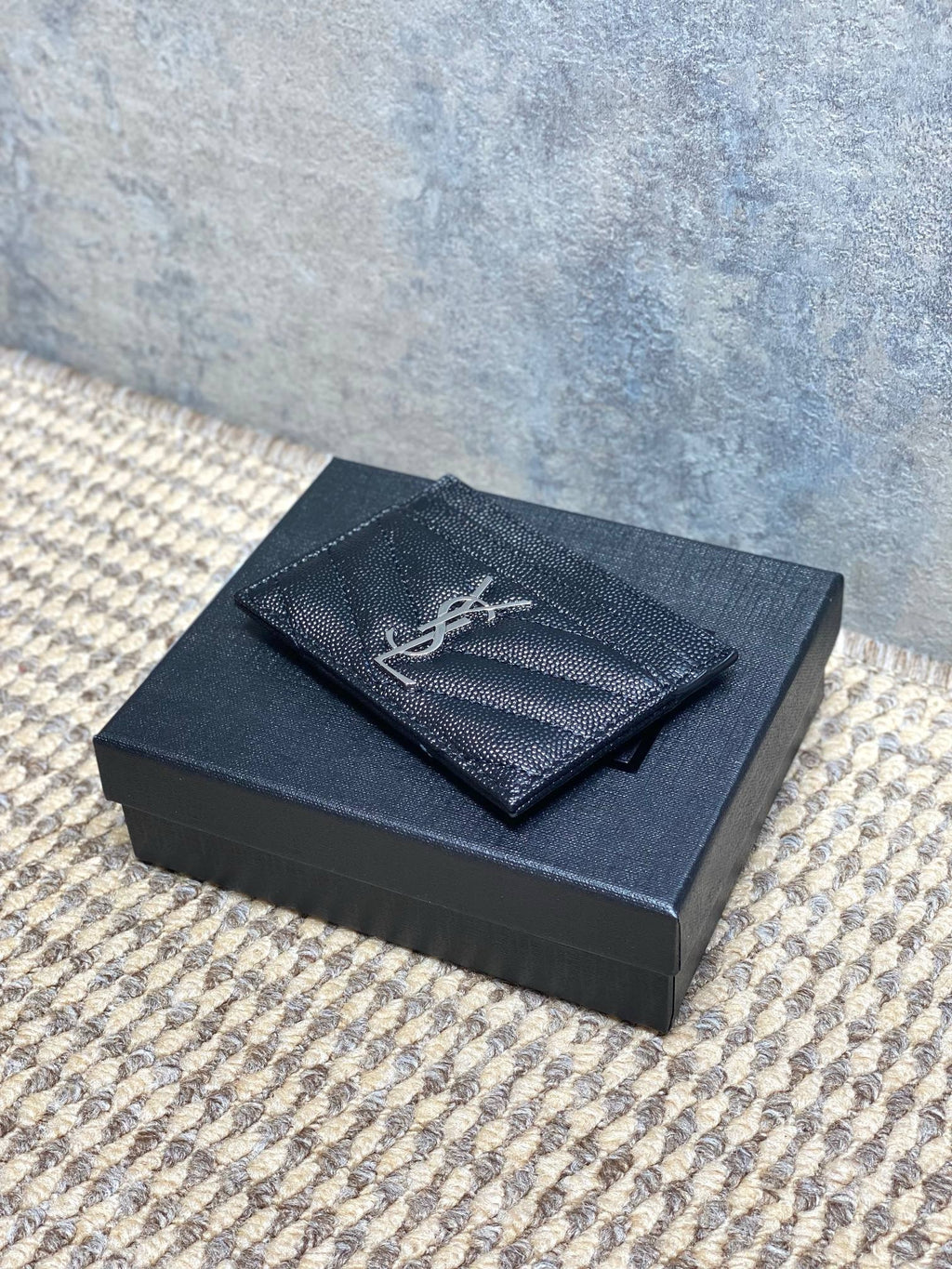 Saint Laurent Matelassé Card Case In Grain De Poudre Leather