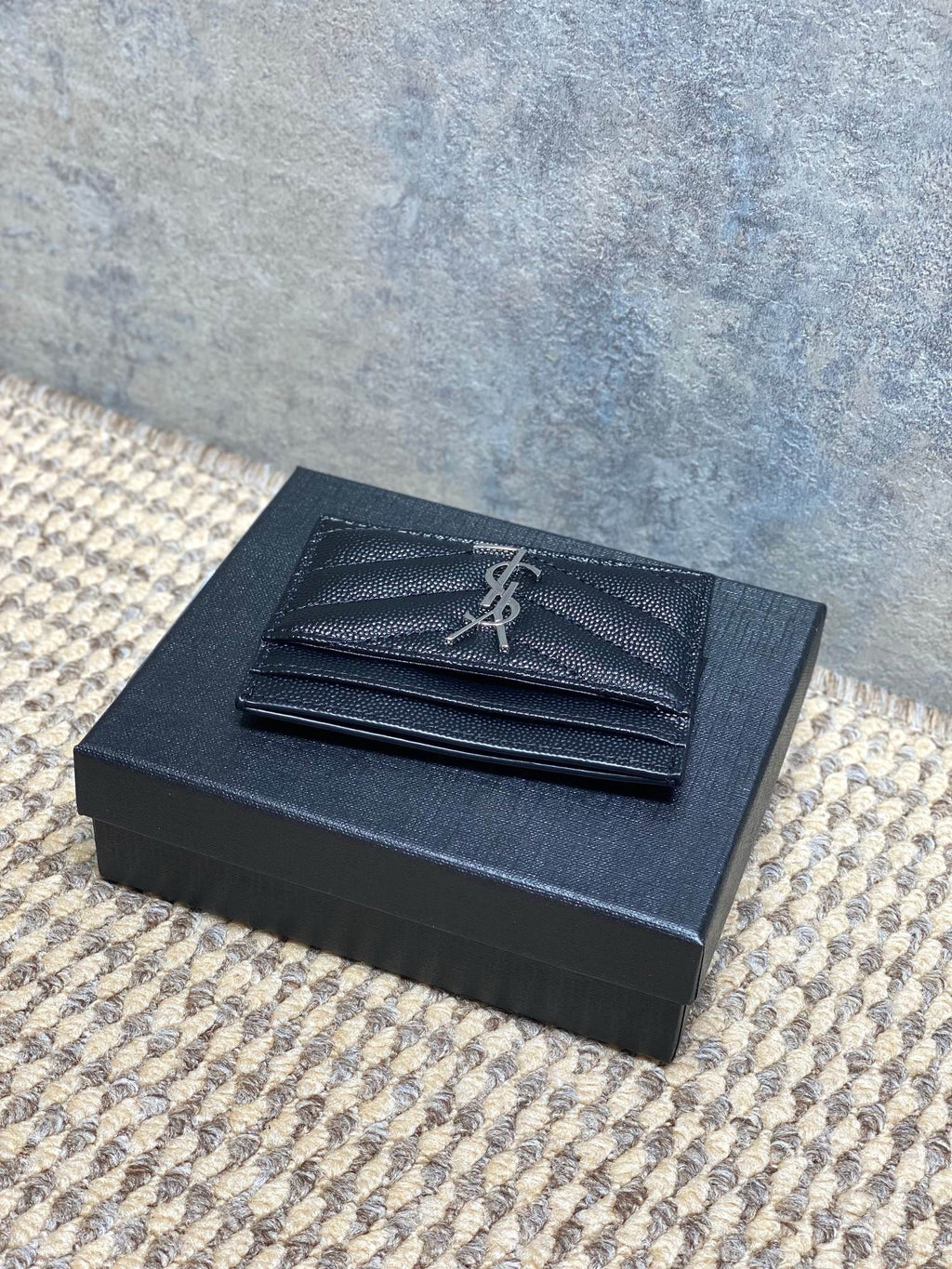 Saint Laurent Matelassé Card Case In Grain De Poudre Leather