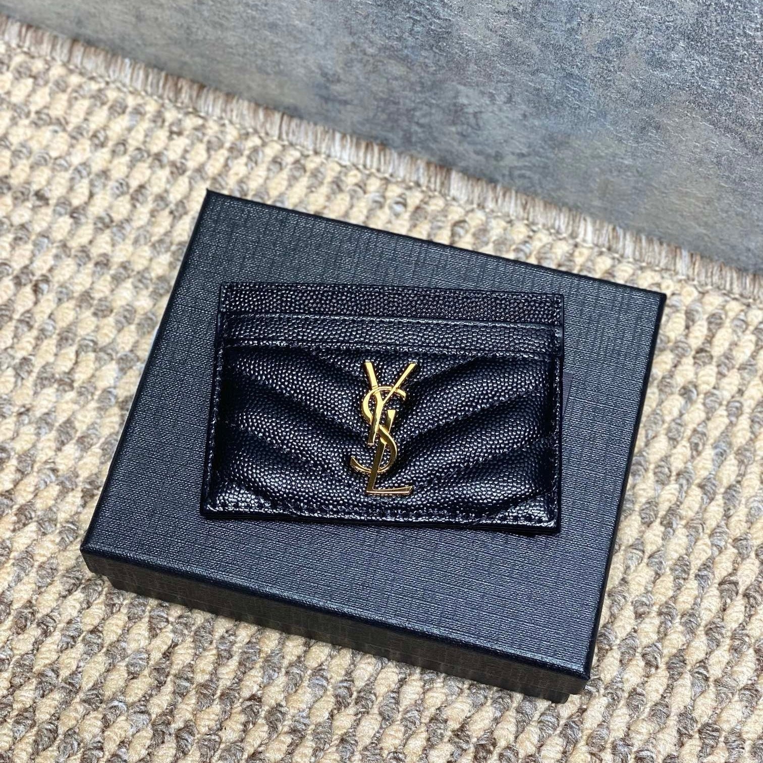Saint Laurent Matelassé Card Case In Grain De Poudre Leather