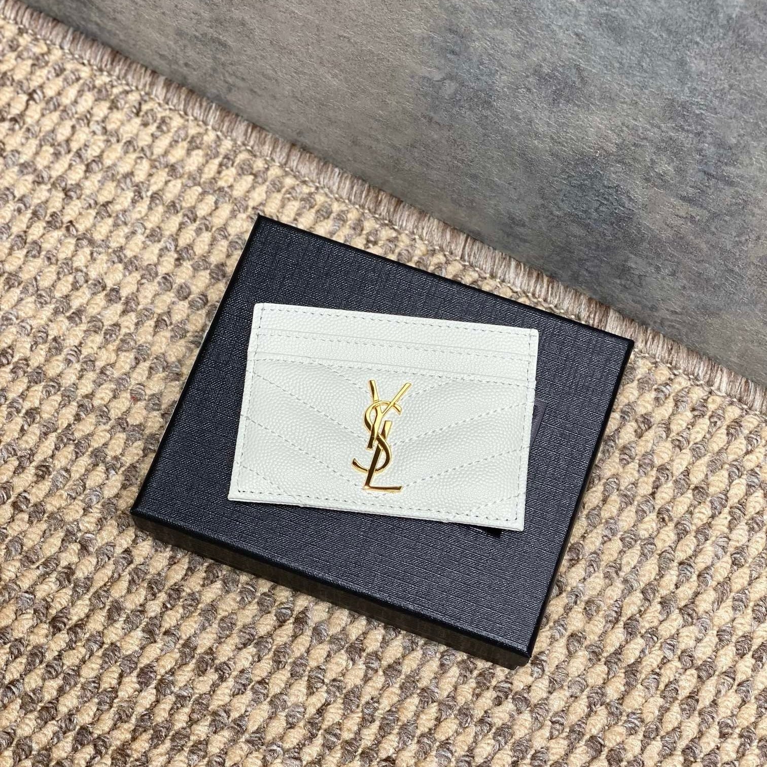 Saint Laurent Matelassé Card Case In Grain De Poudre Leather