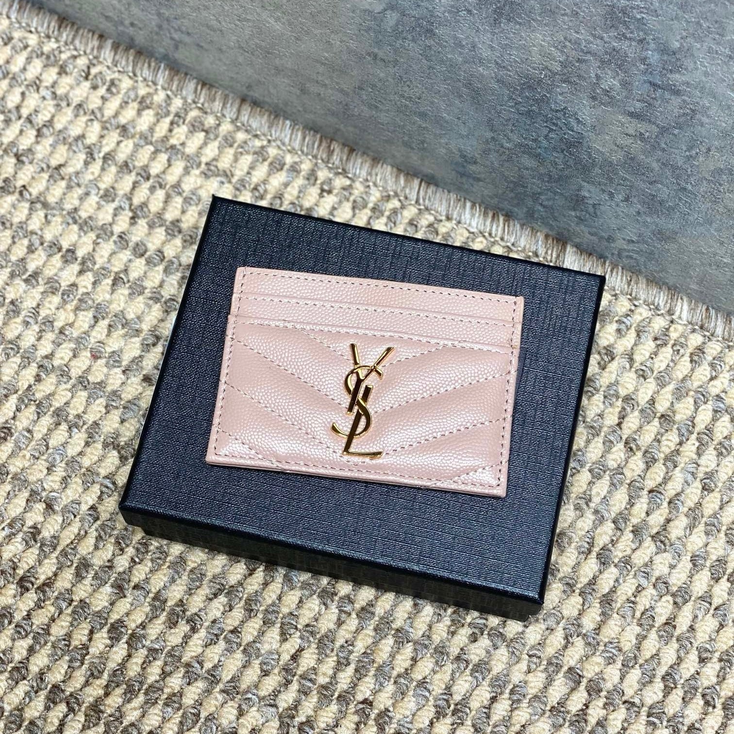 Saint Laurent Matelassé Card Case In Grain De Poudre Leather