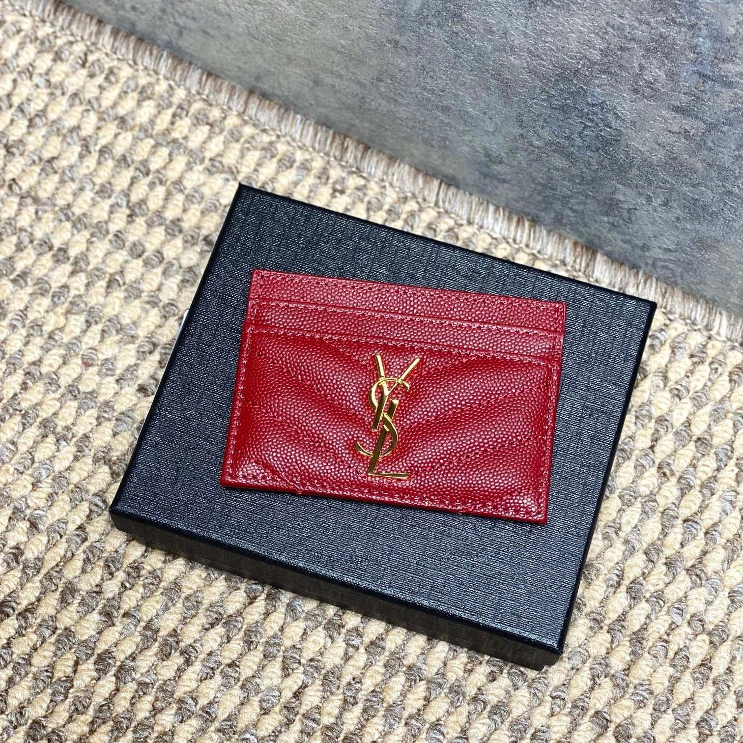 Saint Laurent Matelassé Card Case In Grain De Poudre Leather