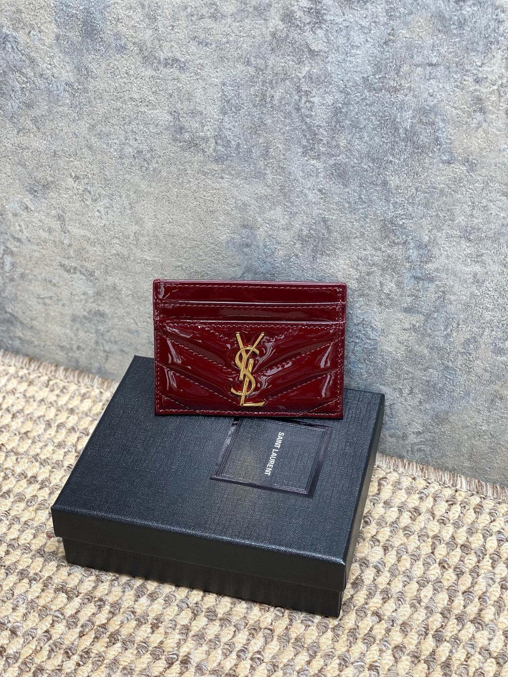 Saint Laurent Matelassé Card Case In Patent Leather