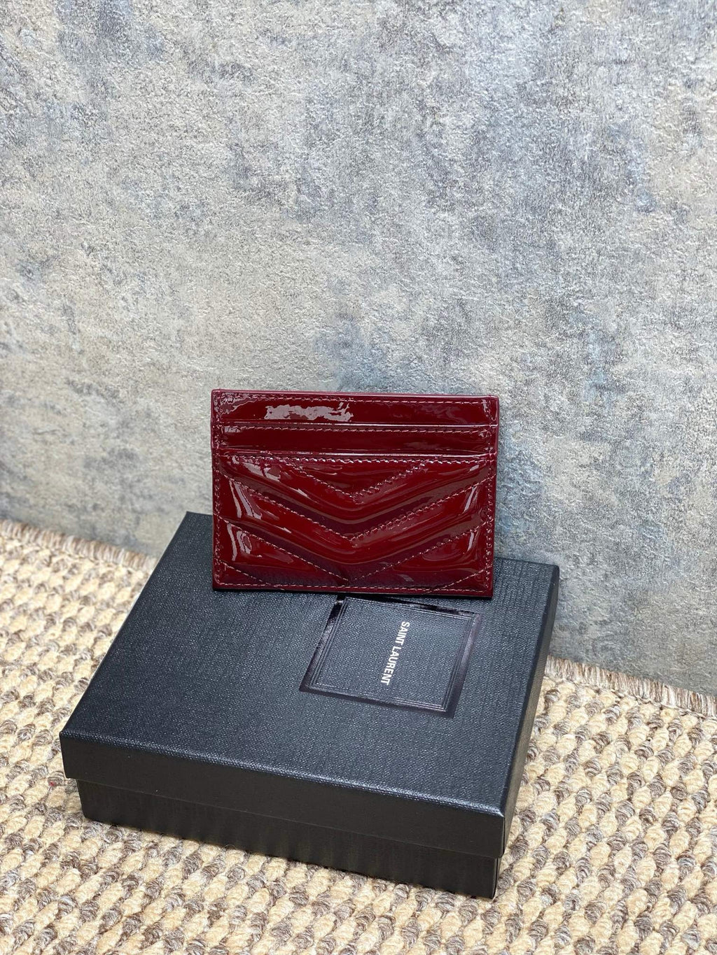 Saint Laurent Matelassé Card Case In Patent Leather