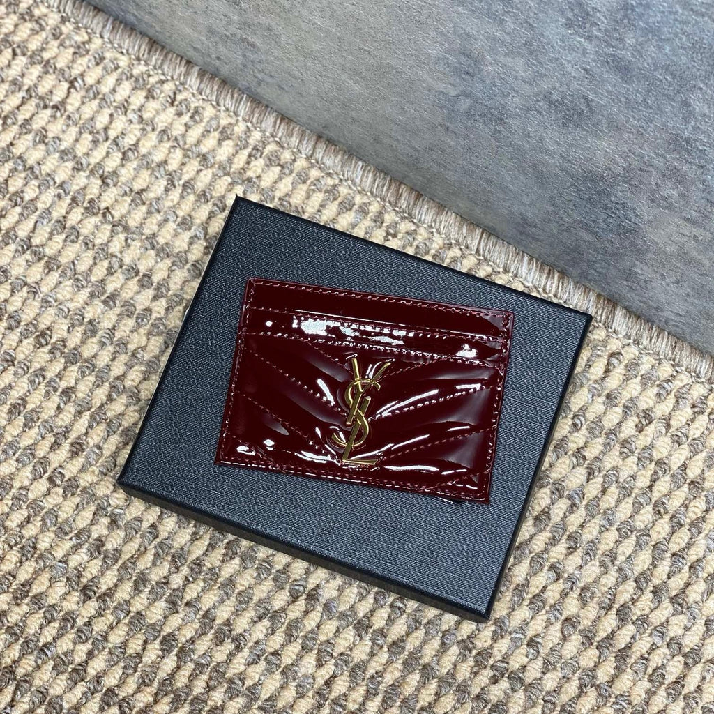 Saint Laurent Matelassé Card Case In Patent Leather