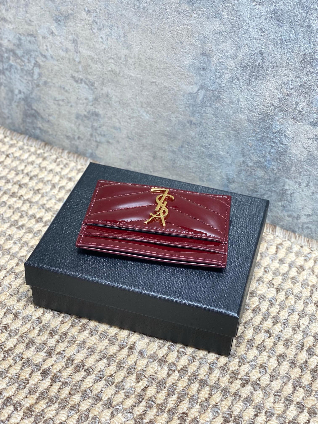 Saint Laurent Matelassé Card Case In Patent Leather