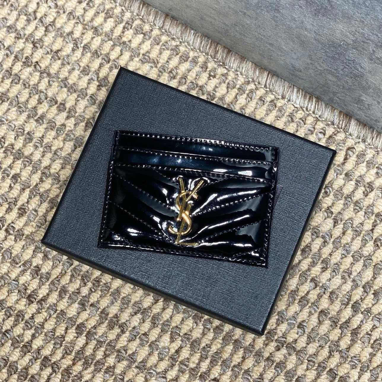 Saint Laurent Matelassé Card Case In Patent Leather