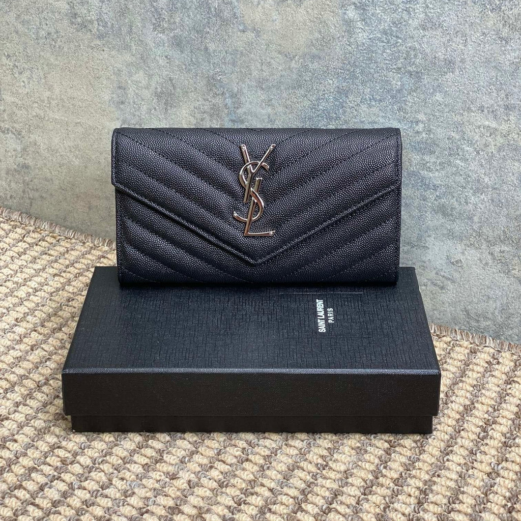 Saint Laurent Cassandre Matelassé Large Flap Wallet In Grain De Poudre Leather
