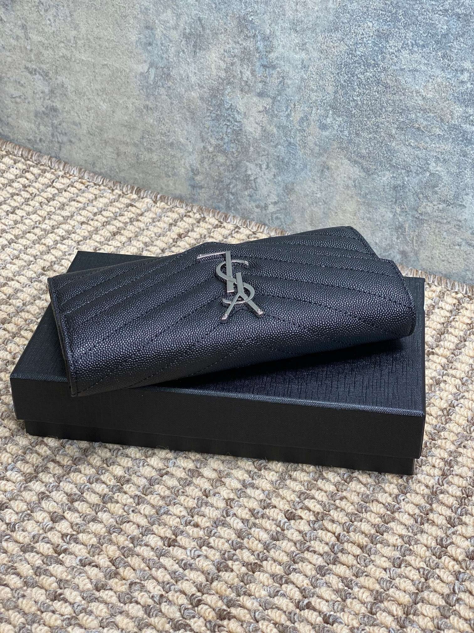Saint Laurent Cassandre Matelassé Large Flap Wallet In Grain De Poudre Leather