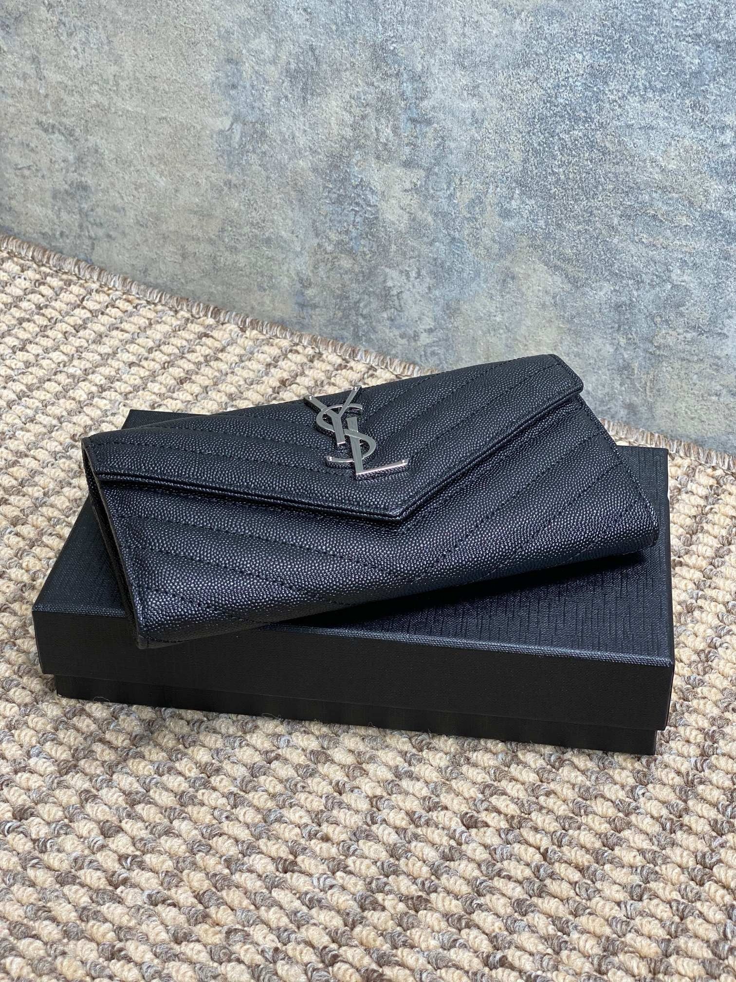 Saint Laurent Cassandre Matelassé Large Flap Wallet In Grain De Poudre Leather