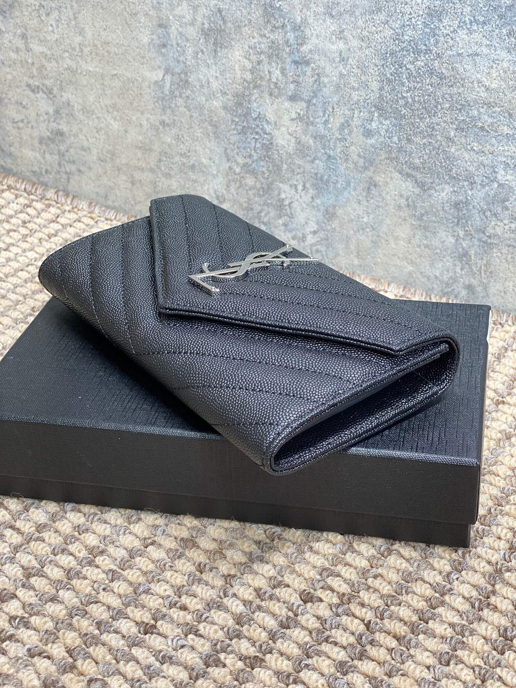 Saint Laurent Cassandre Matelassé Large Flap Wallet In Grain De Poudre Leather