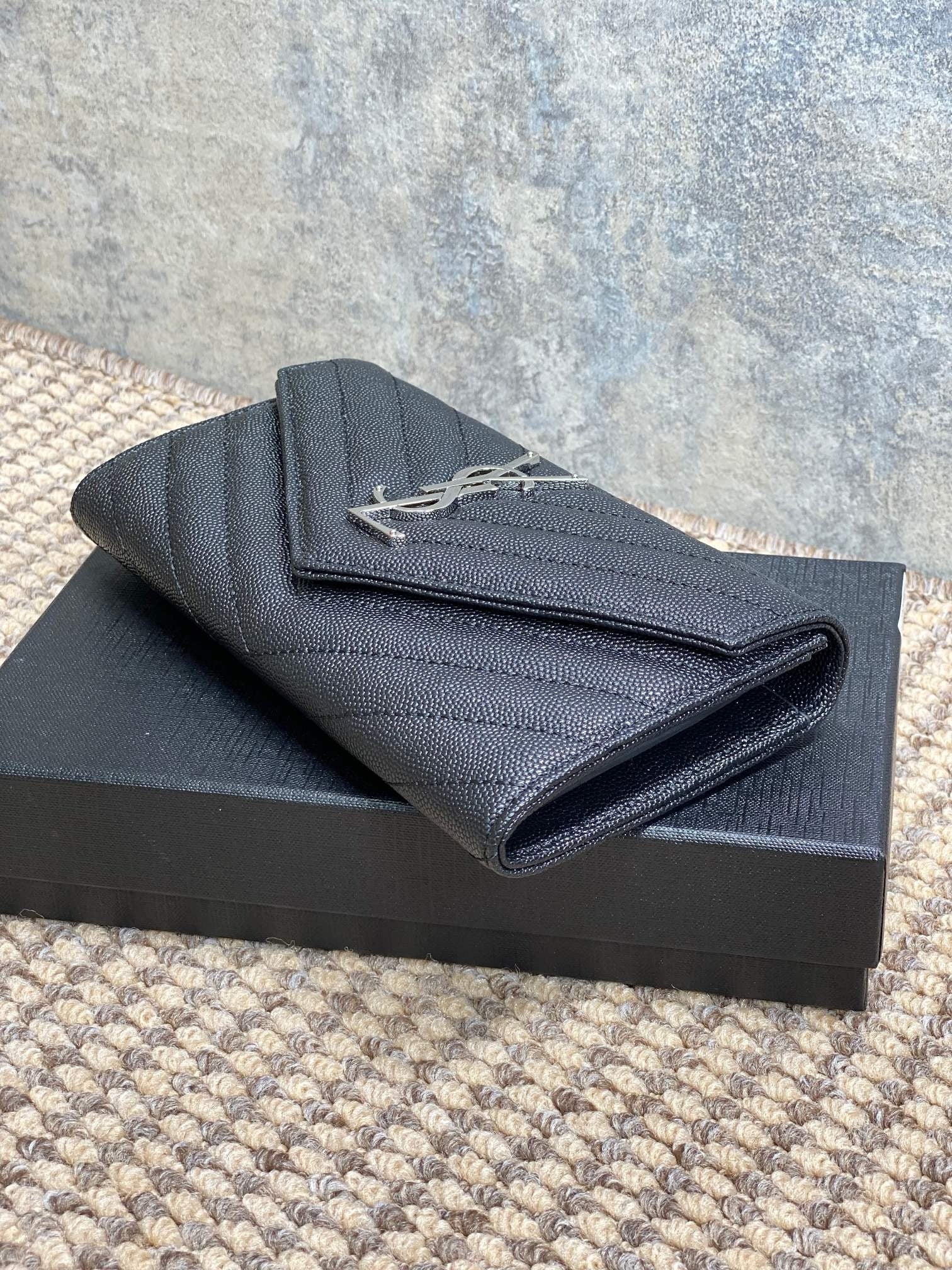 Saint Laurent Cassandre Matelassé Large Flap Wallet In Grain De Poudre Leather