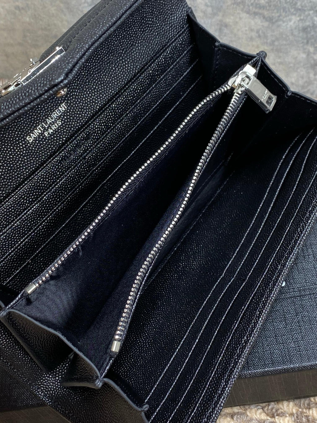Saint Laurent Cassandre Matelassé Large Flap Wallet In Grain De Poudre Leather