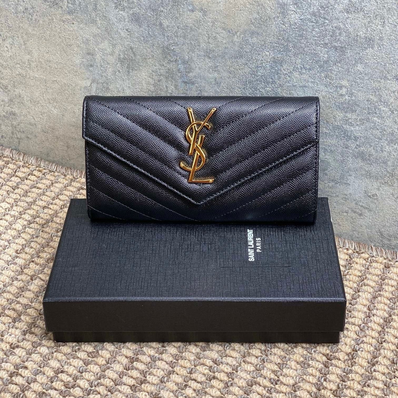 Saint Laurent Cassandre Matelassé Large Flap Wallet In Grain De Poudre Leather