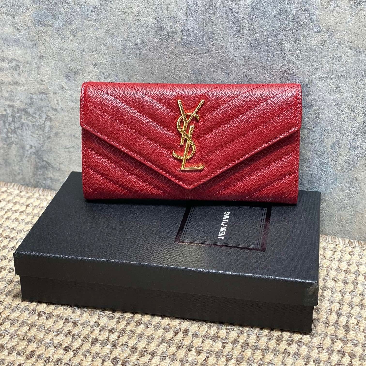 Saint Laurent Cassandre Matelassé Large Flap Wallet In Grain De Poudre Leather