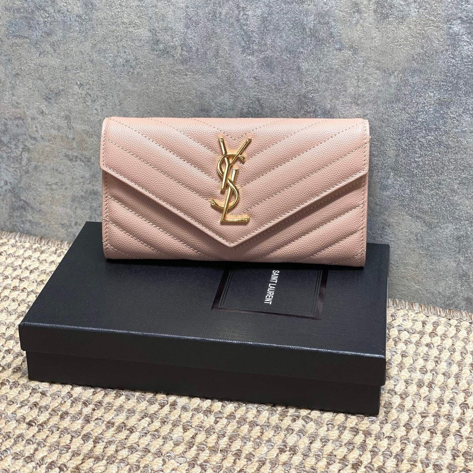 Saint Laurent Cassandre Matelassé Large Flap Wallet In Grain De Poudre Leather