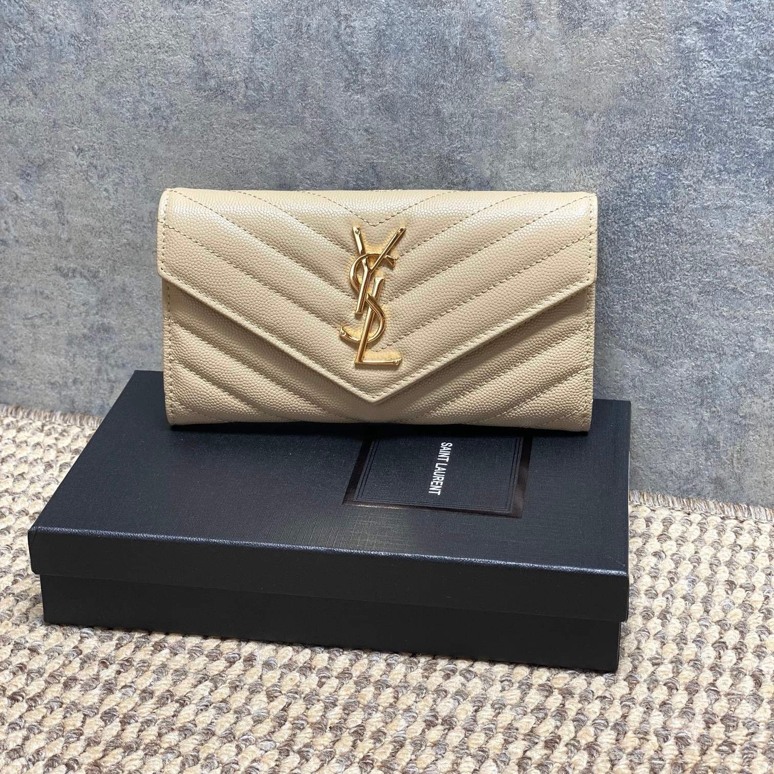 Saint Laurent Cassandre Matelassé Large Flap Wallet In Grain De Poudre Leather