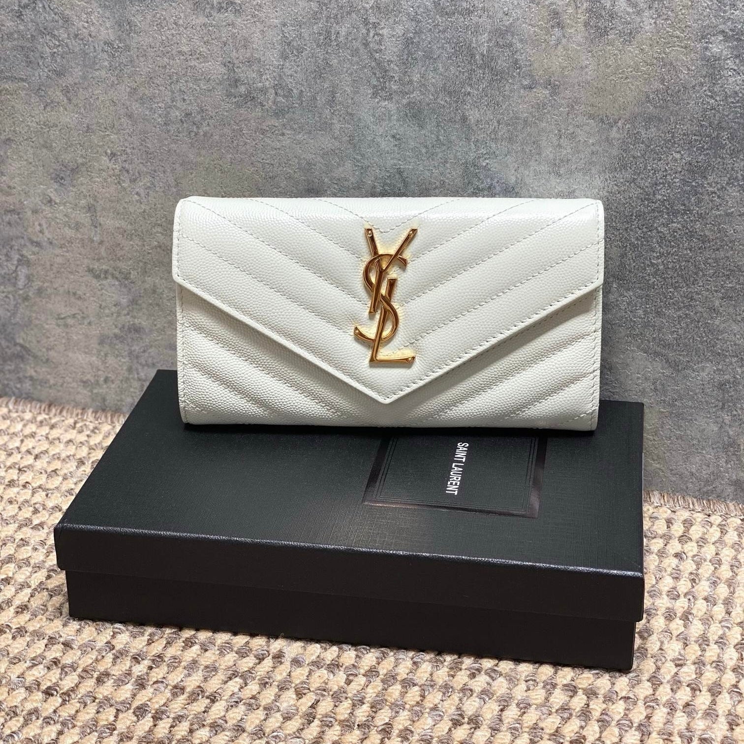 Saint Laurent Cassandre Matelassé Large Flap Wallet In Grain De Poudre Leather