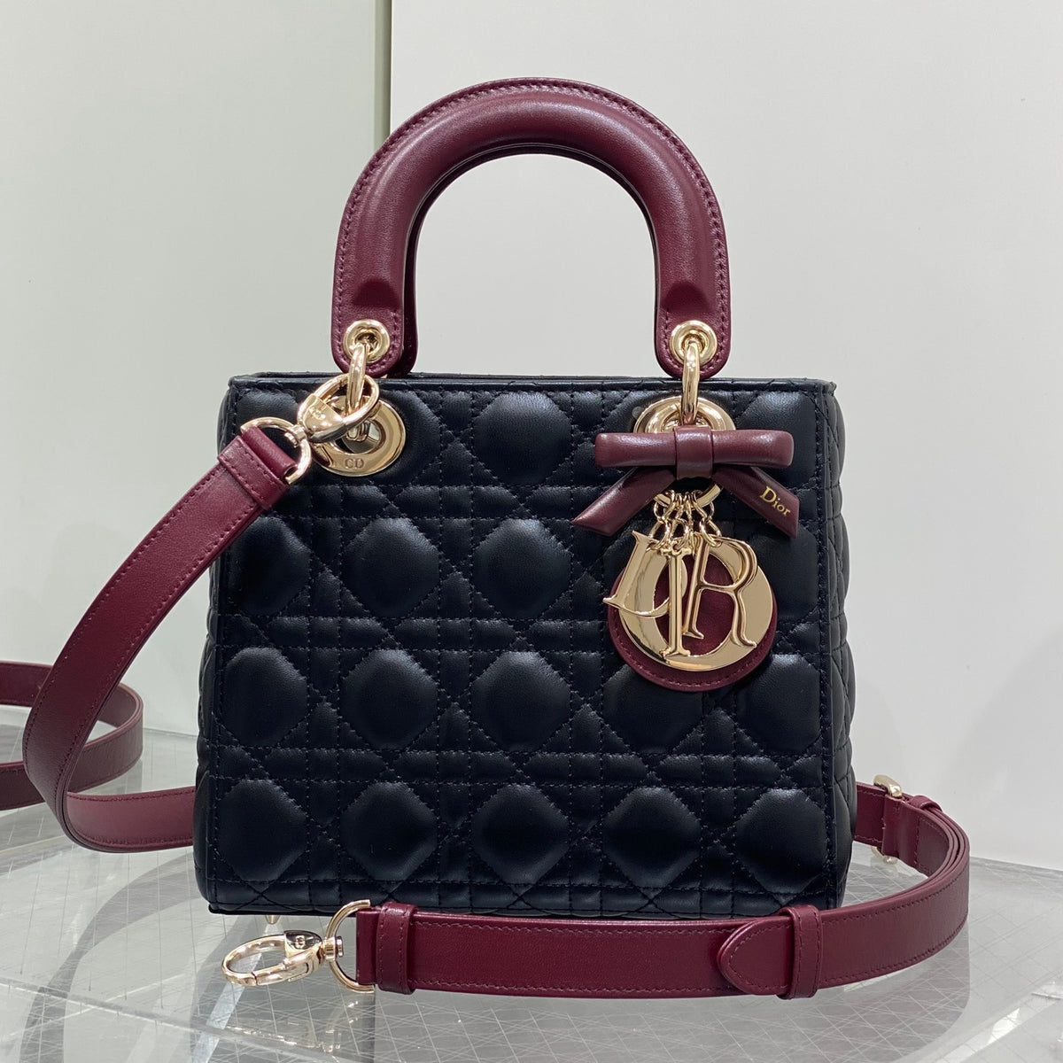 Dior Small Lady Dior Bag with Strap in Cannage Lambskin