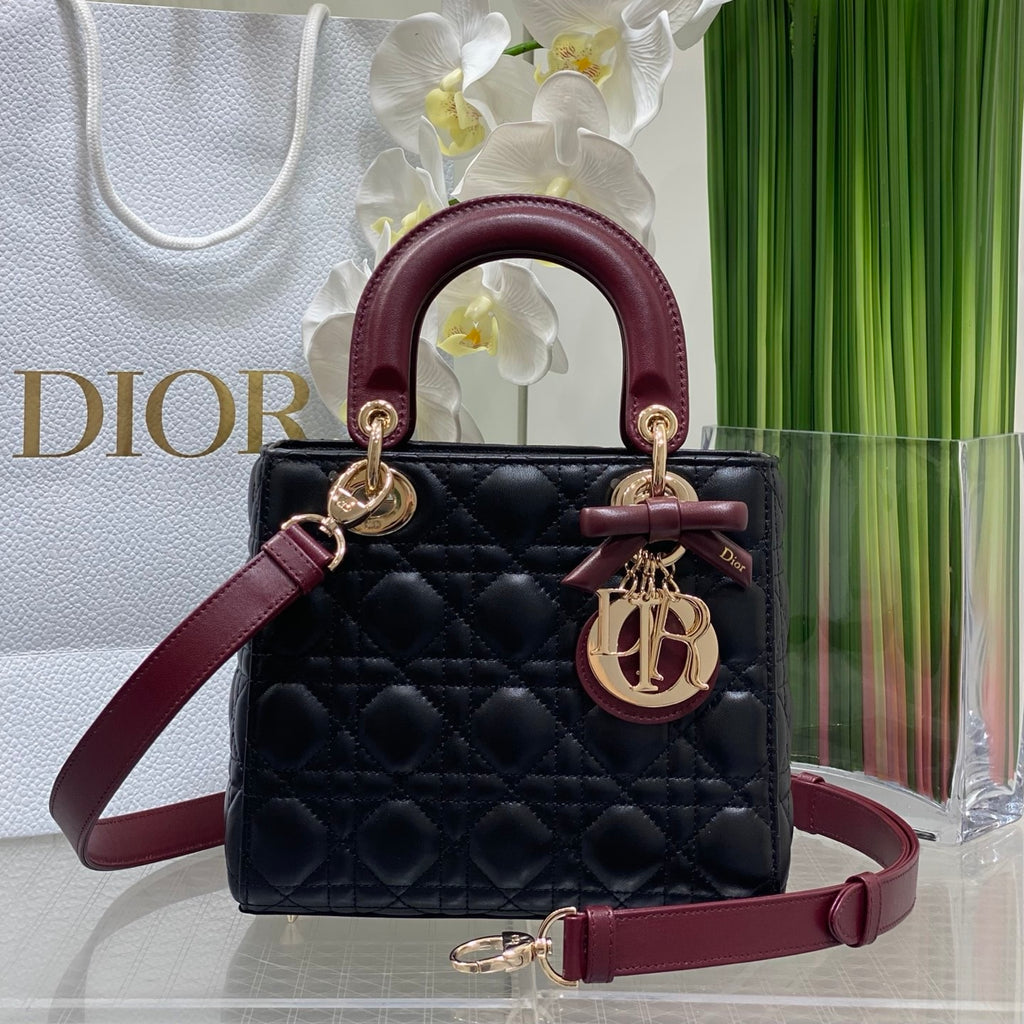 Dior Small Lady Dior Bag with Strap in Cannage Lambskin