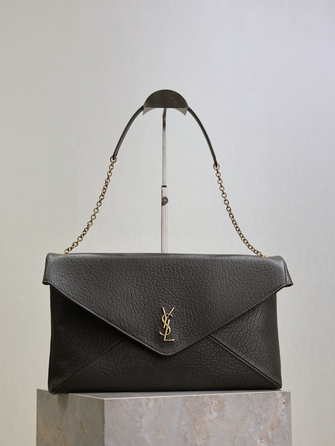 Saint Laurent Cassandre Large Pouch On Chain In Lambskin