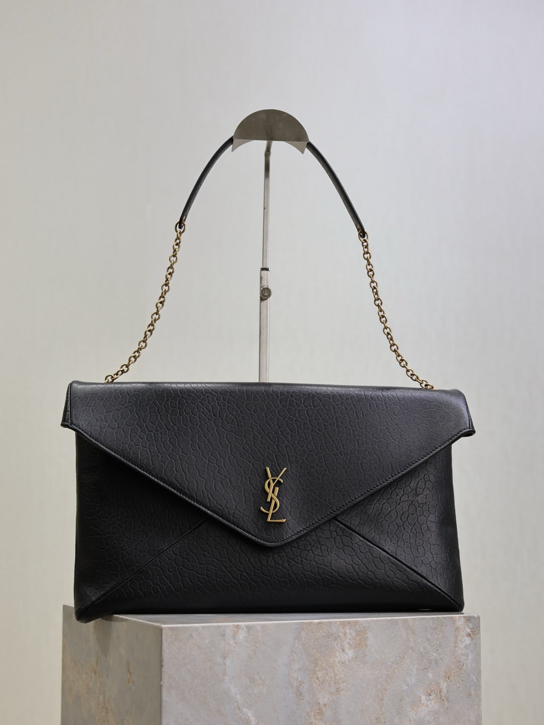Saint Laurent Cassandre Large Pouch On Chain In Lambskin
