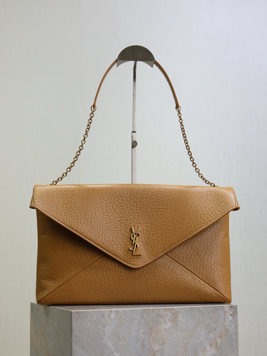 Saint Laurent Cassandre Large Pouch On Chain In Lambskin