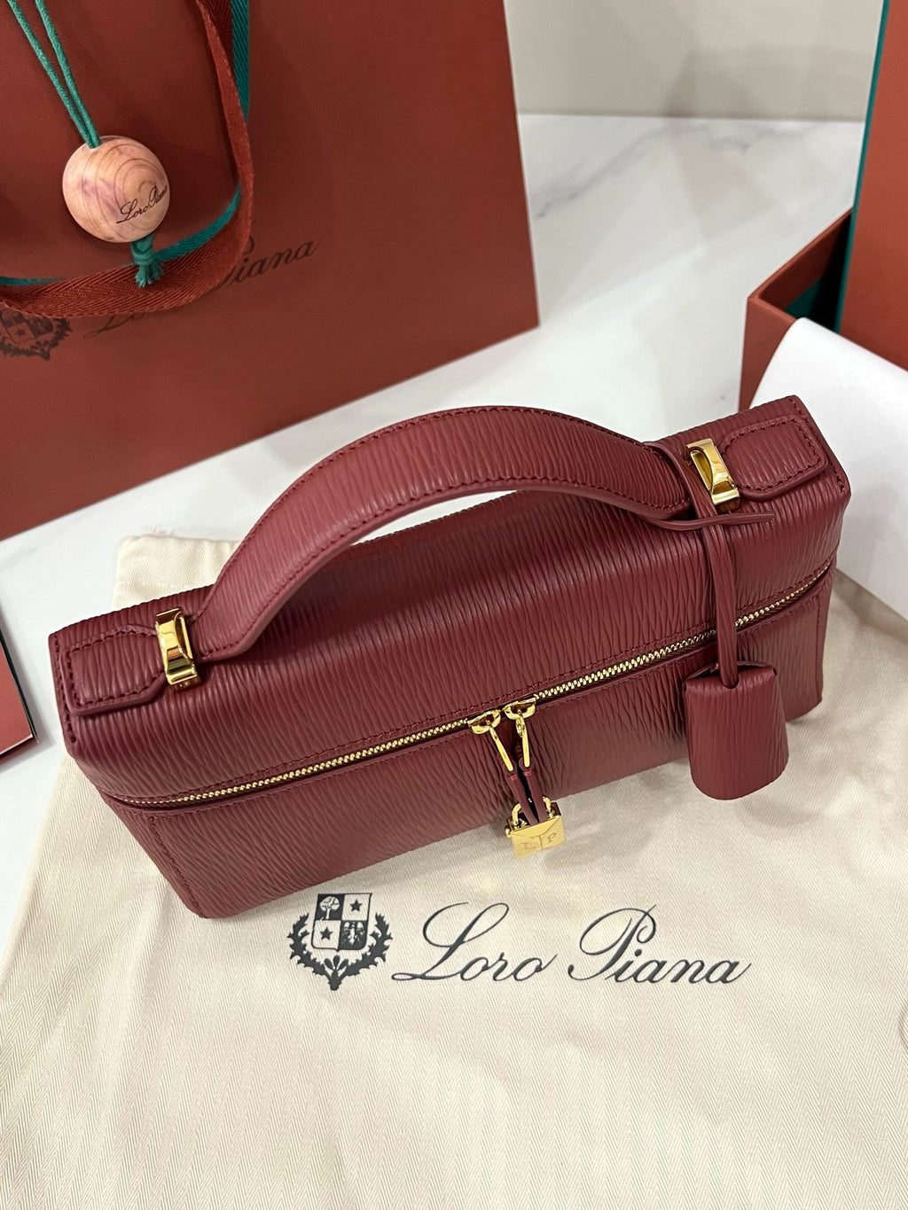 Loro Piana Extra Bag L23 in Textured Lambskin Red