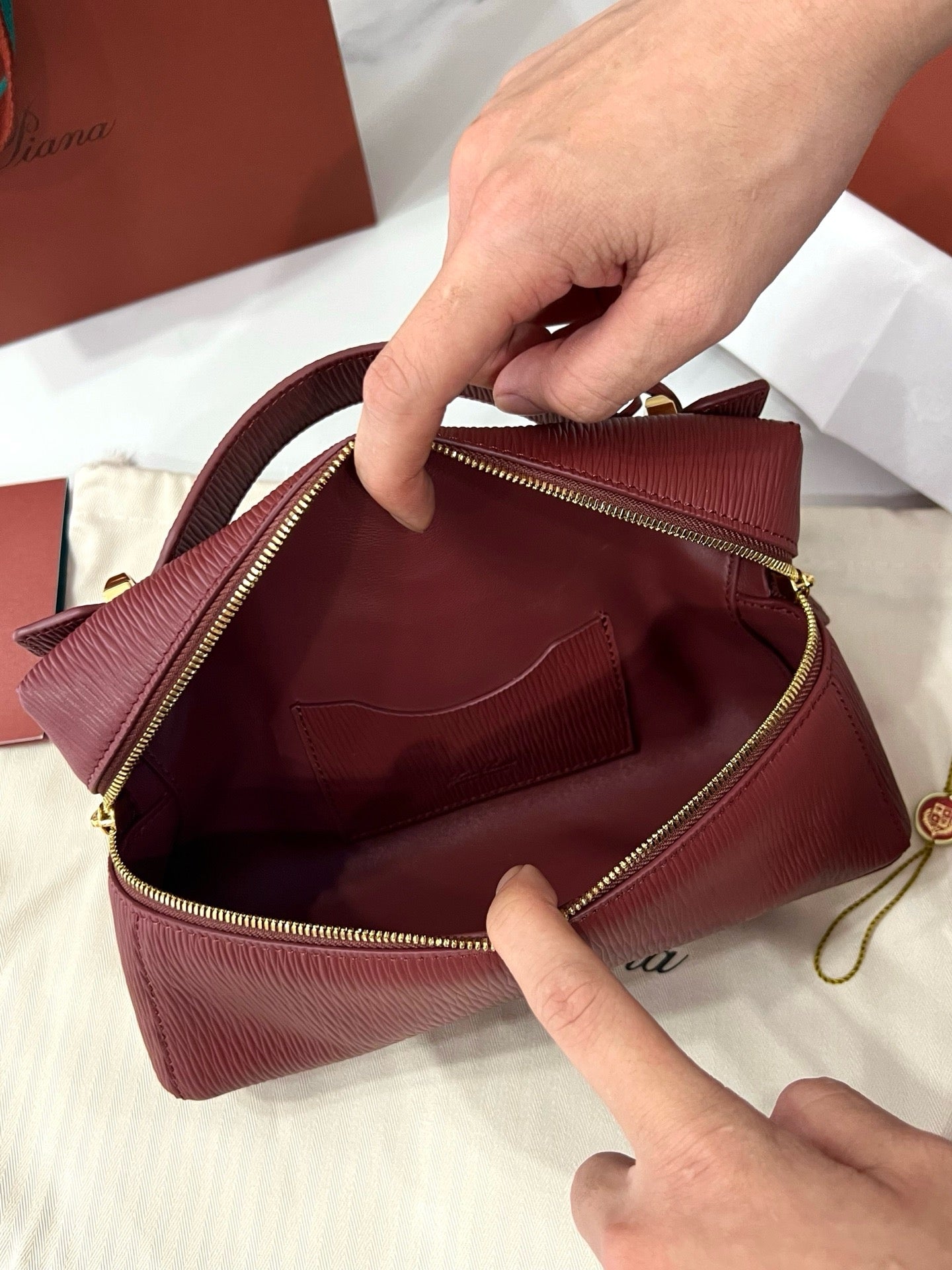 Loro Piana Extra Bag L23 in Textured Lambskin Red