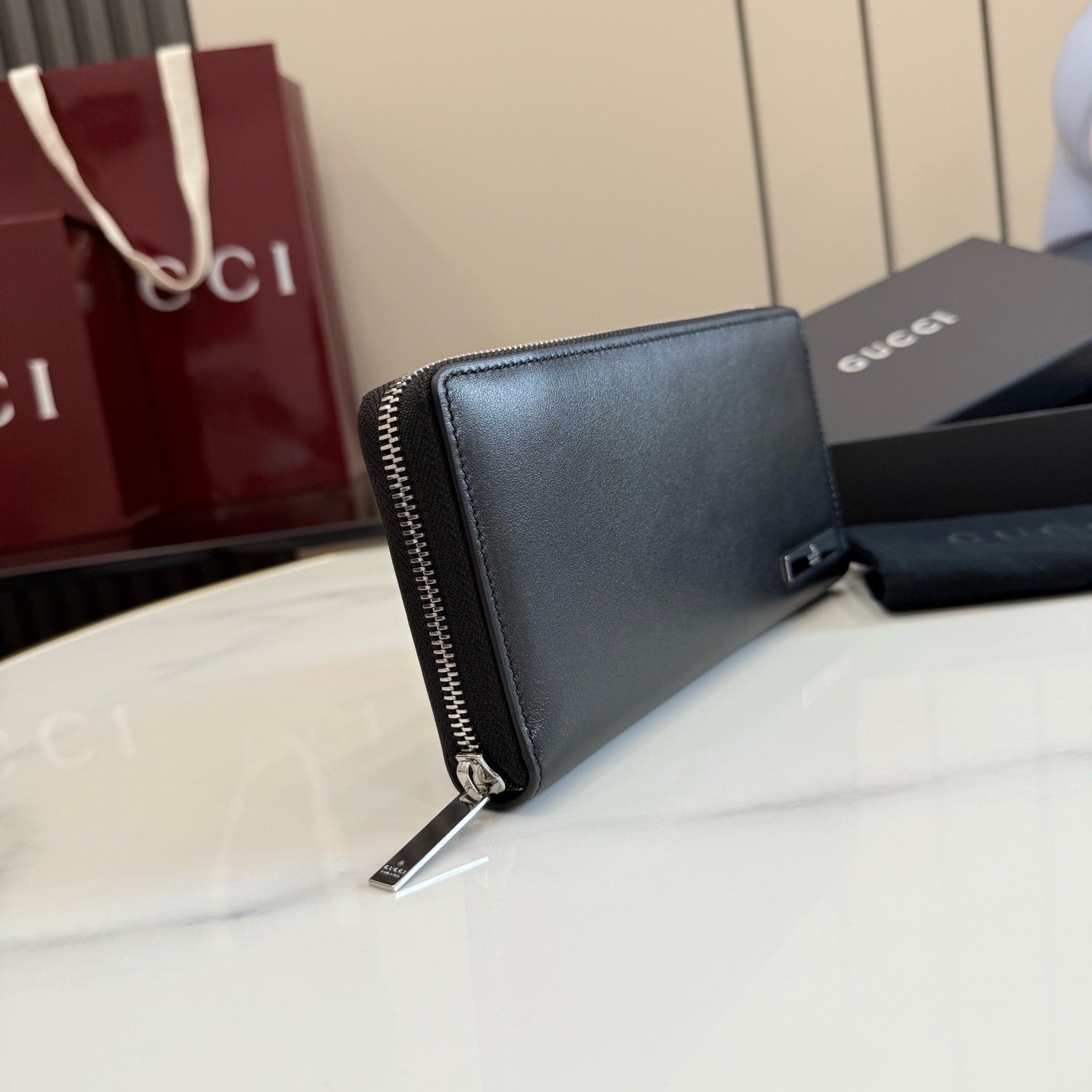 Gucci Lira Zip Around Wallet With Metal Tag